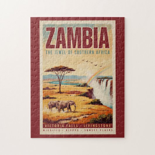 Sambia Landschaft Illustration Reise Kunst Vintage Puzzle (Vertikal)