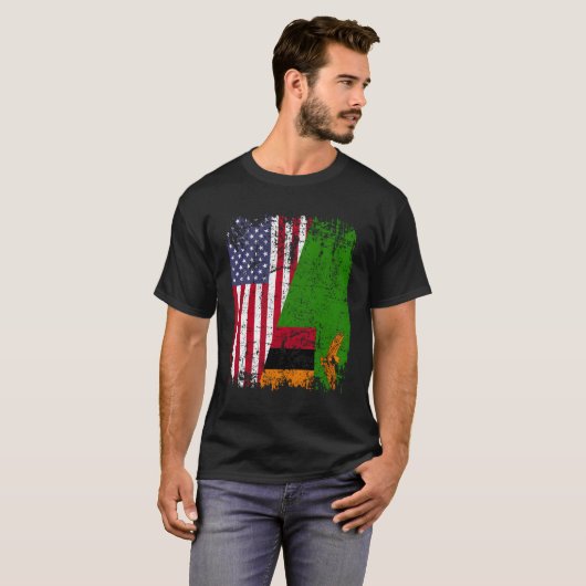 sambische Roots Halb-Amerikanische Flagge - Flagge T-Shirt (Vorne ganz)
