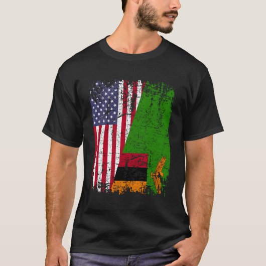 sambische Roots Halb-Amerikanische Flagge - Flagge T-Shirt (Vorderseite)