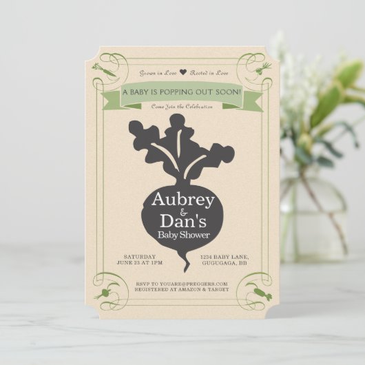 Samen-Paket-Babyparty-Einladung Einladung (Stehend Vorderseite)