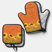 Samen Sie Ihren Garten Sonnenblumen Skriptwörter Ofenhandschuh & Topflappen-Set (Vorderseite/Rückseite)