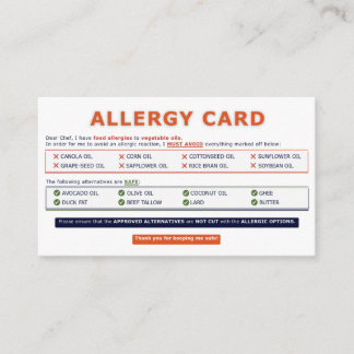 Samenöl-Allergie-Karte Visitenkarte