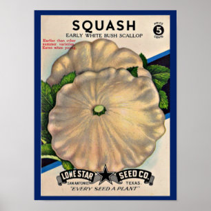 Samenpaket der 50er Jahre, weißer Squash-Druck Poster