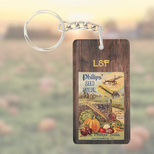 Samenpaket Katalog Farm Vintage Gemüse Monogramm Schlüsselanhänger