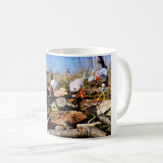 Samenwerking van Fubby poppetjes op een houtwerkpl Kaffeetasse (VorderseiteRechts)