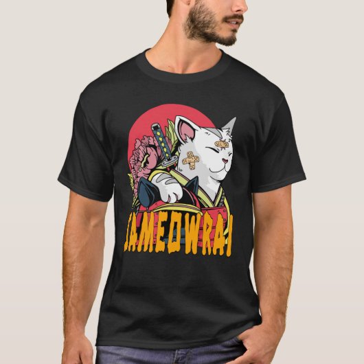 Sameowrai - Katze Samurai T-Shirt (Vorderseite)