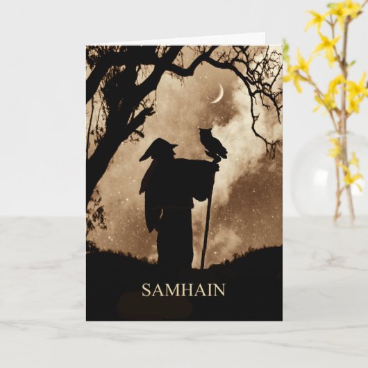 Samhain Blessing Mystic Wizard and Owl Karte (Gelbe Blume)
