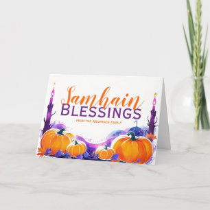 Samhain Blessings Pumpkins & Candles Halloween Feiertagskarte