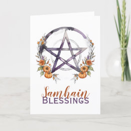 Samhain Blessings Pumpkins & Pentagramm Halloween Feiertagskarte