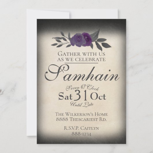 Samhain Halloween-Rose mit Shadow on Parchment Einladung (Vorderseite)