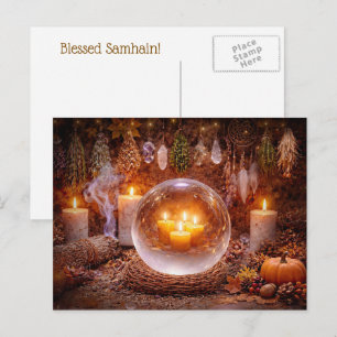 Samhain inspirierte Kerzen Kristalle  Feiertagspostkarte