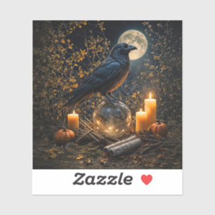 Samhain inspirierter mystischer Mond mit Rabe Aufkleber