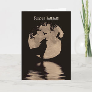 Samhain kardiert Wolf-, Eulen-und Raben-Mond-Segen Karte