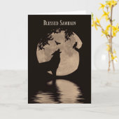 Samhain kardiert Wolf-, Eulen-und Raben-Mond-Segen Karte (Gelbe Blume)