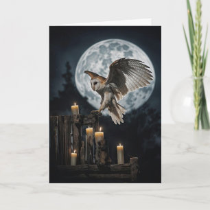 Samhain mit Pretty Owl offenen Flügeln Vollmond Karte