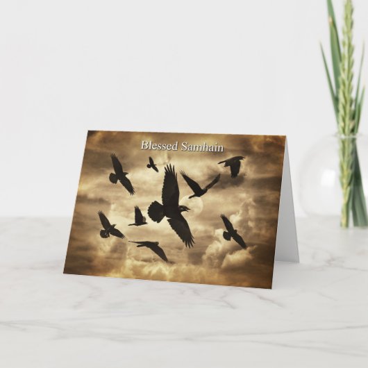 Samhain mit Ravens und Gedicht Feiertagskarte (Vorderseite)