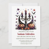 Samhain Moon Bats & Pumpkins Fall Halloween-Party Einladung (Vorderseite)