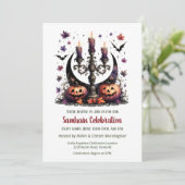 Samhain Moon Bats & Pumpkins Fall Halloween-Party Einladung (Stehend Vorderseite)