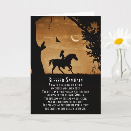Samhain Pagan Pferd und Reiter mit Owl und Raven C Karte (Kleine Pflanze)