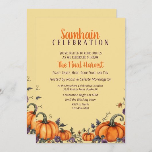 Samhain Party Fall Pumpkins & Blätter Einladung (Vorne/Hinten)