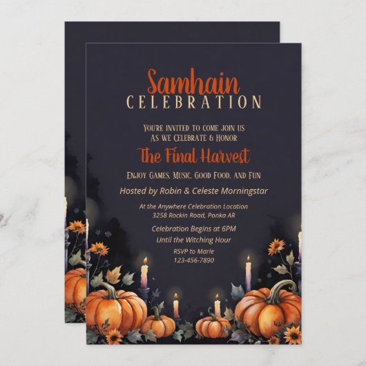 Samhain Party Fall Pumpkins & Candles Invitation Einladung (Vorne/Hinten)