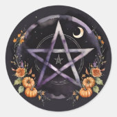 Samhain Pentacle & Fall Pumpkins Witch Runder Aufkleber (Vorderseite)
