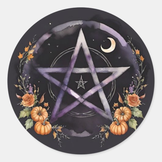 Samhain Pentacle & Fall Pumpkins Witch Runder Aufkleber (Vorderseite)