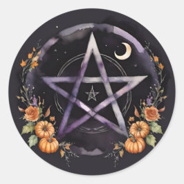 Samhain Pentakel und Herbstkürbis Hexe Runder Aufkleber