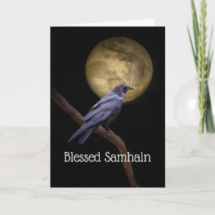 Samhain Rabe Krähe und Mond Gedicht Karte
