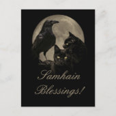 Samhain Raven und Black Cat Pagan Postkarte (Vorderseite)