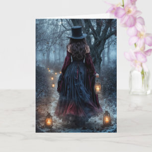 Samhain Schöne Frau mit Zylinder Vintage Karte