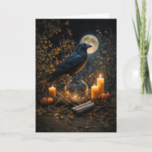 Samhain Schöne schwarze Rabenkerzen und Mond