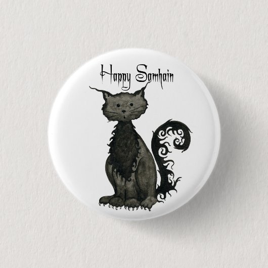 Samhain schwarze Katzen-Knopf Button (Vorderseite)