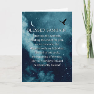 Samhain-Segen Mystiker mit Mond und Rabe Karte