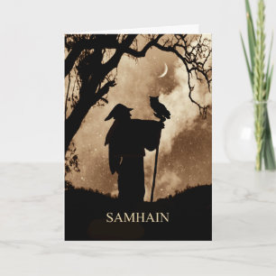 Samhain-Segen Mystischer Zauberer und Eule Karte