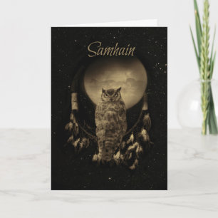 Samhain Segnungen mit Eule und Traumfänger Karte