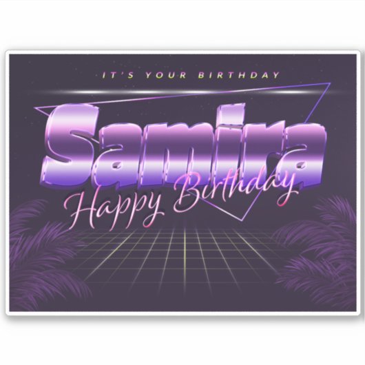Samira Name Vorname lila retro Sticker Geburtstag (Vorderseite)
