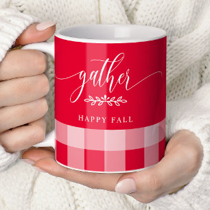 Sammeln Sie Happy Fall Rot & Weiß Buffalo Karo Kaffeetasse