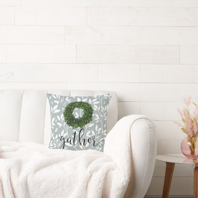 Sammeln Sie Script Simple Floral Country Green Kra Kissen (Liege)