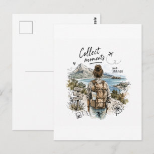 Sammle Momente, keine Dinge Reisezitat Postkarte