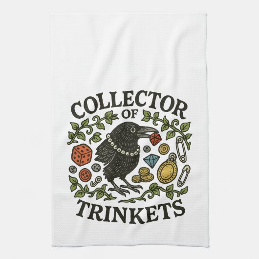 Sammler von Trinkets Crow Illustration Geschirrtuch (Vertikal)