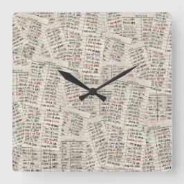 Sammlung der alten Bibliothekskarte Quadratische Wanduhr