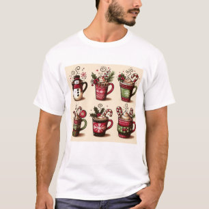 Sammlung festlicher Kaffeetassen, Weihnachtsdekora T-Shirt