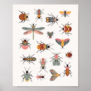 Sammlung handgezeichneter Retro-niedlicher Bugs Poster
