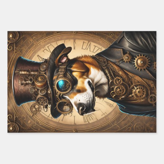 Sammlung Steampunk Animal - Dog Geschenkpapier Set (Vorderseite)