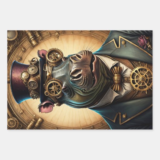 Sammlung Steampunk Animal - Hippotamus Geschenkpapier Set (Vorderseite)