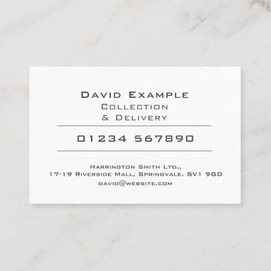 Sammlung und Lieferung mit Foto des Inhabers Visitenkarte (Rückseite)