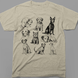 Sammlung Vintage-Hunderassen Welpen-Skizze T-Shirt