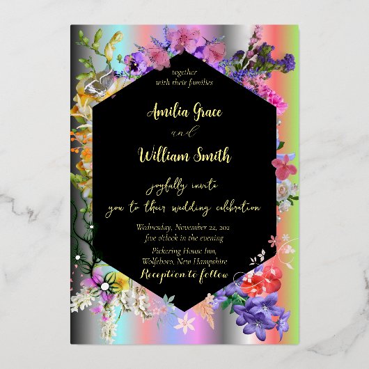 Sammlung von Blume mit farbenprächtigem Hintergrun Folieneinladung (Vorderseite)