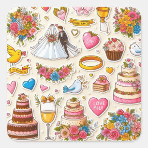 Sammlung von Braut- und Aufklebern" Quadratischer Aufkleber